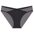 Front view of the Crimson Veil Geometric Mesh Brief in Noir featuring the signature crossover waistband.