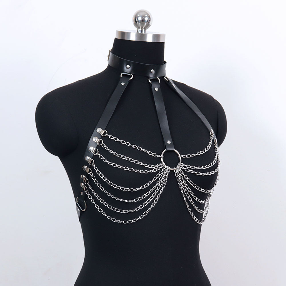 Seductive Chains Faux Leather Bra Choker