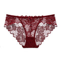 Front view of the Eternal Lace panty in Crimson Bloom red with floral lace.