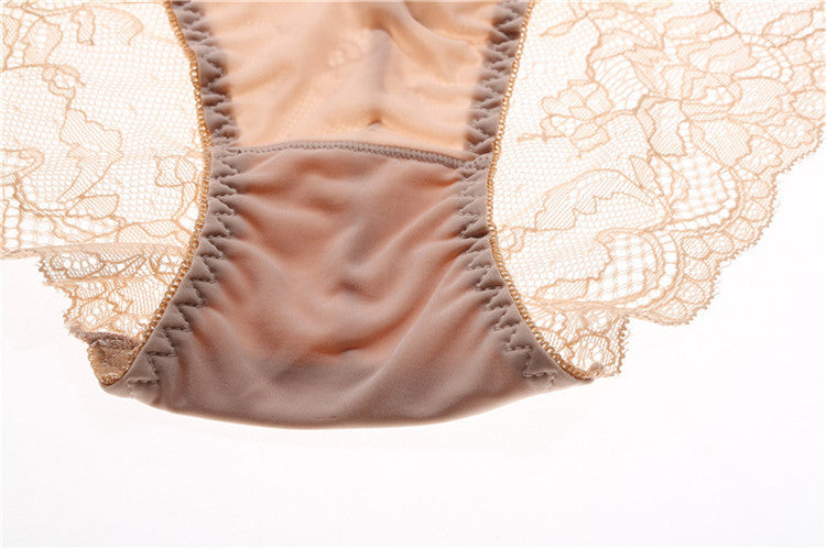 Exterior view showing the breathable 100% cotton gusset on the Ethereal Lace Fusion panty.