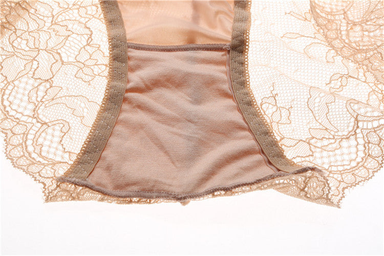 Interior view showing the breathable 100% cotton gusset on the Ethereal Lace Fusion panty.