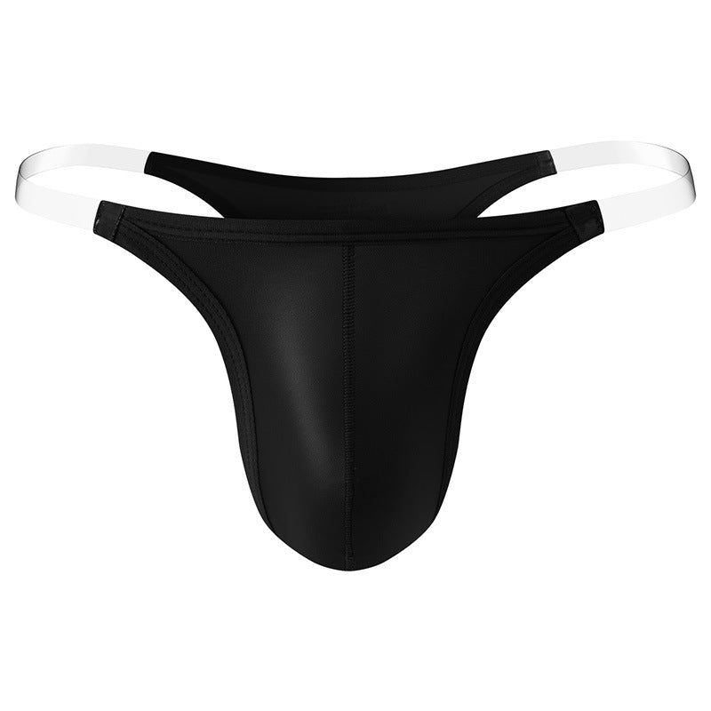 Front view of Lucent men's thong in Black featuring a contoured pouch and invisible straps.