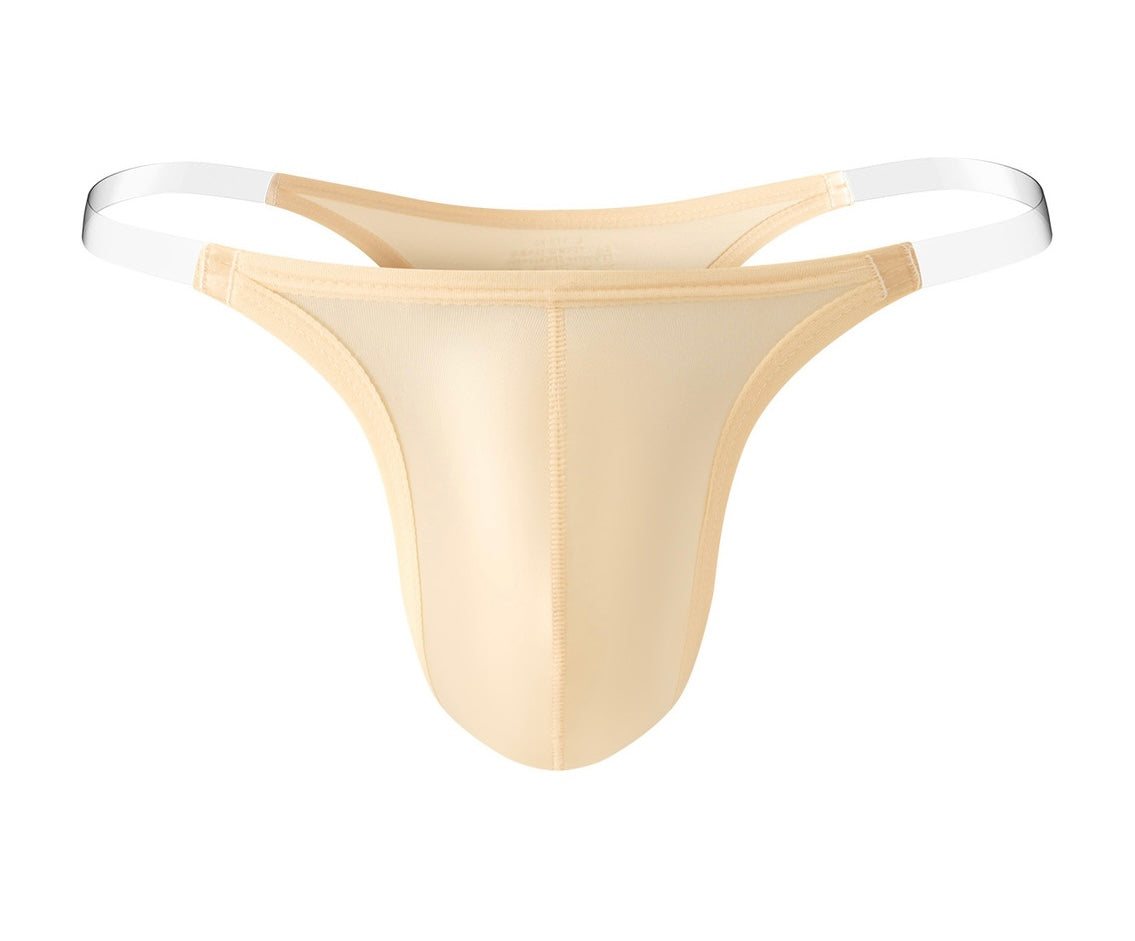 Men's Sand Tan thong with invisible straps, designed to blend with light skin tones for a nude look.