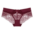 Front view of the Wine Red lace panty with a smooth satin waistband.