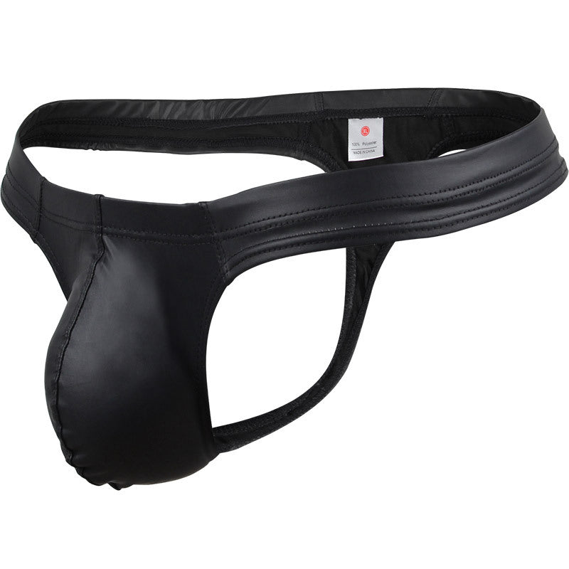 Side profile of a 3D black metallic thong, emphasizing the athletic silhouette and low-profile cut.