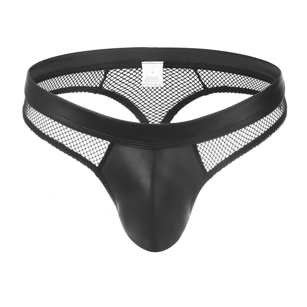 Flat lay front view of The Onyx Vector matte-finish tech mesh brief, displaying contoured pouch and technical mesh construction.