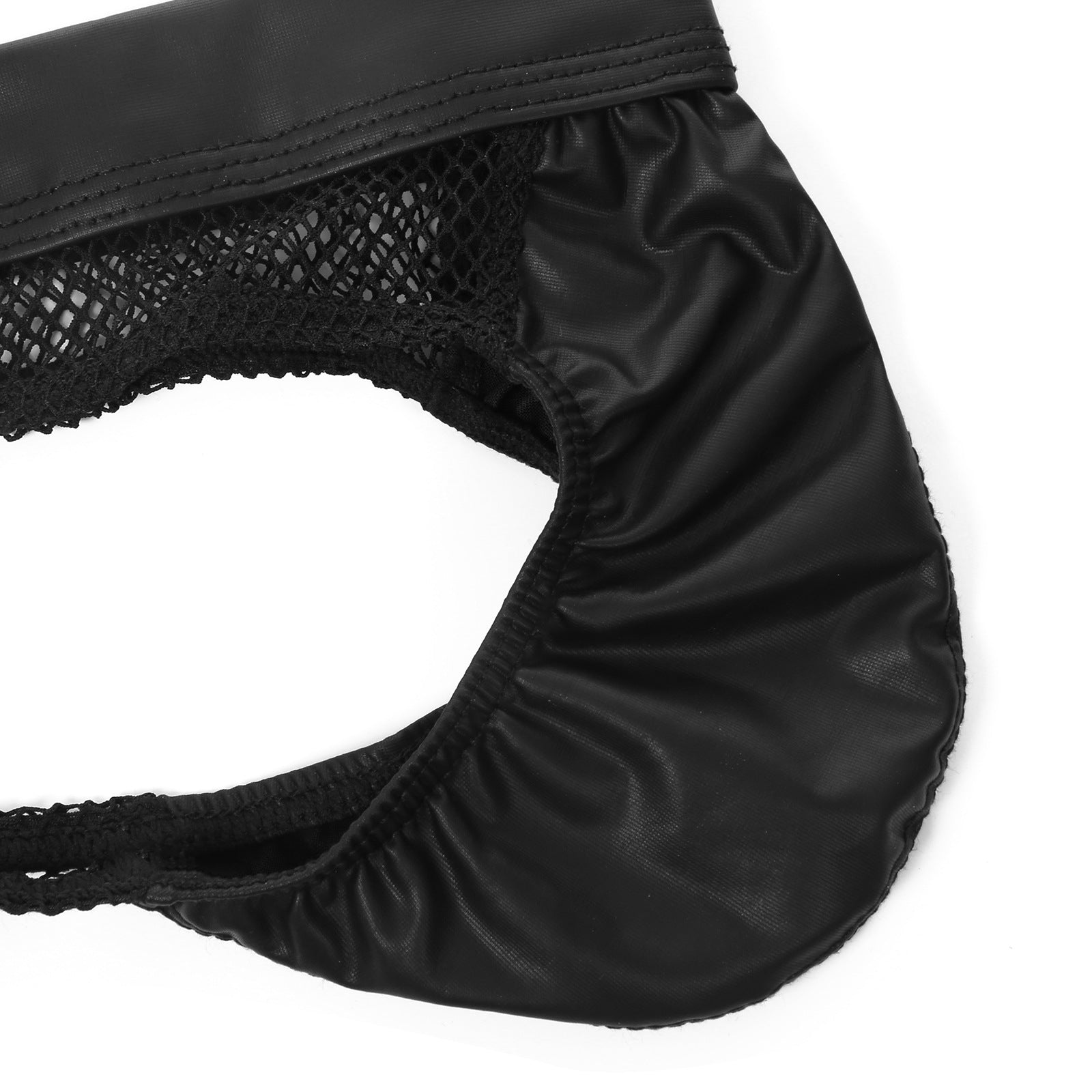 Flat lay side and interior detail of The Onyx Vector matte-finish tech mesh brief, showing premium lining and construction.