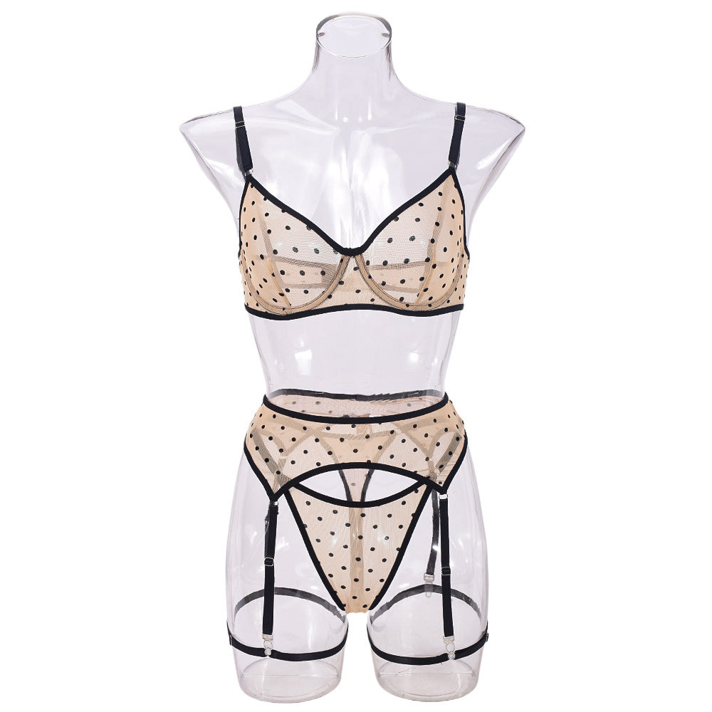 Front view on a transparent mannequin, showcasing the "floating" dot effect.