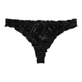Black thong panty in satin-finish nylon with a soft sheen and lightweight feel.