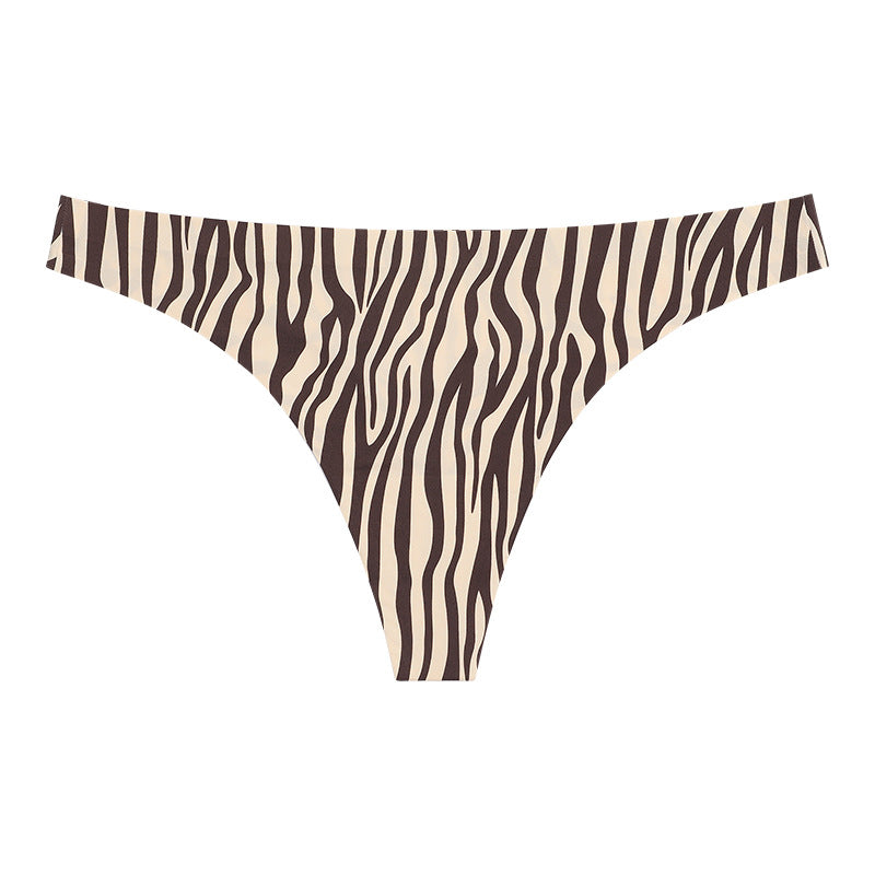 Studio front view of the medium-rise thong with a captivating high-definition leopard print.