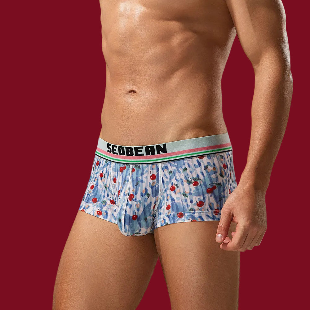 A right-side perspective of the Cherry Breeze boxer, showcasing the contoured pouch and flexible stretch-fit.