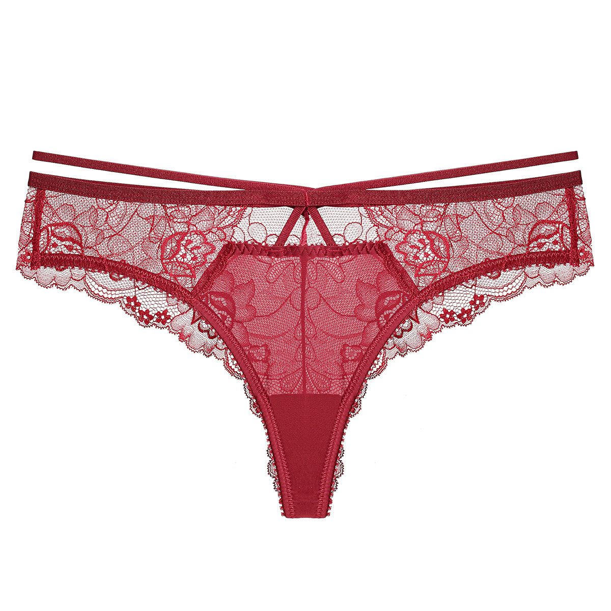 Front view of the Crimson Bloom red Sovereign brief featuring architectural straps.