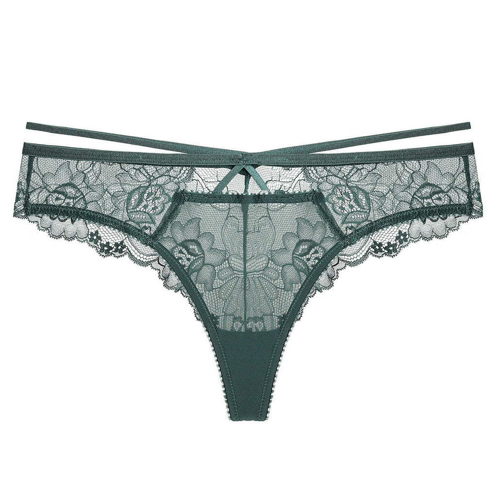 Front view of the Emerald green Sovereign Strap brief with double-strap waist.