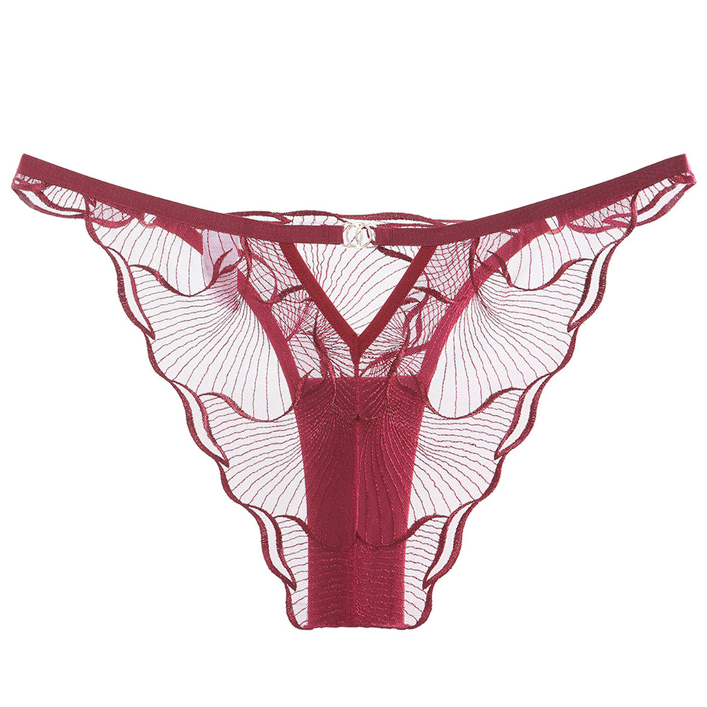 Rear profile of the Velour Tide low-rise panty highlighting the breathable sheer mesh and seamless edges, crimson red.