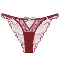Front view of the Velour Tide panty featuring wave-inspired crimson red embroidery on sheer cmesh.