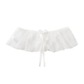 Front view of white glitter ruffle crotchless panty Elara with satin bow.